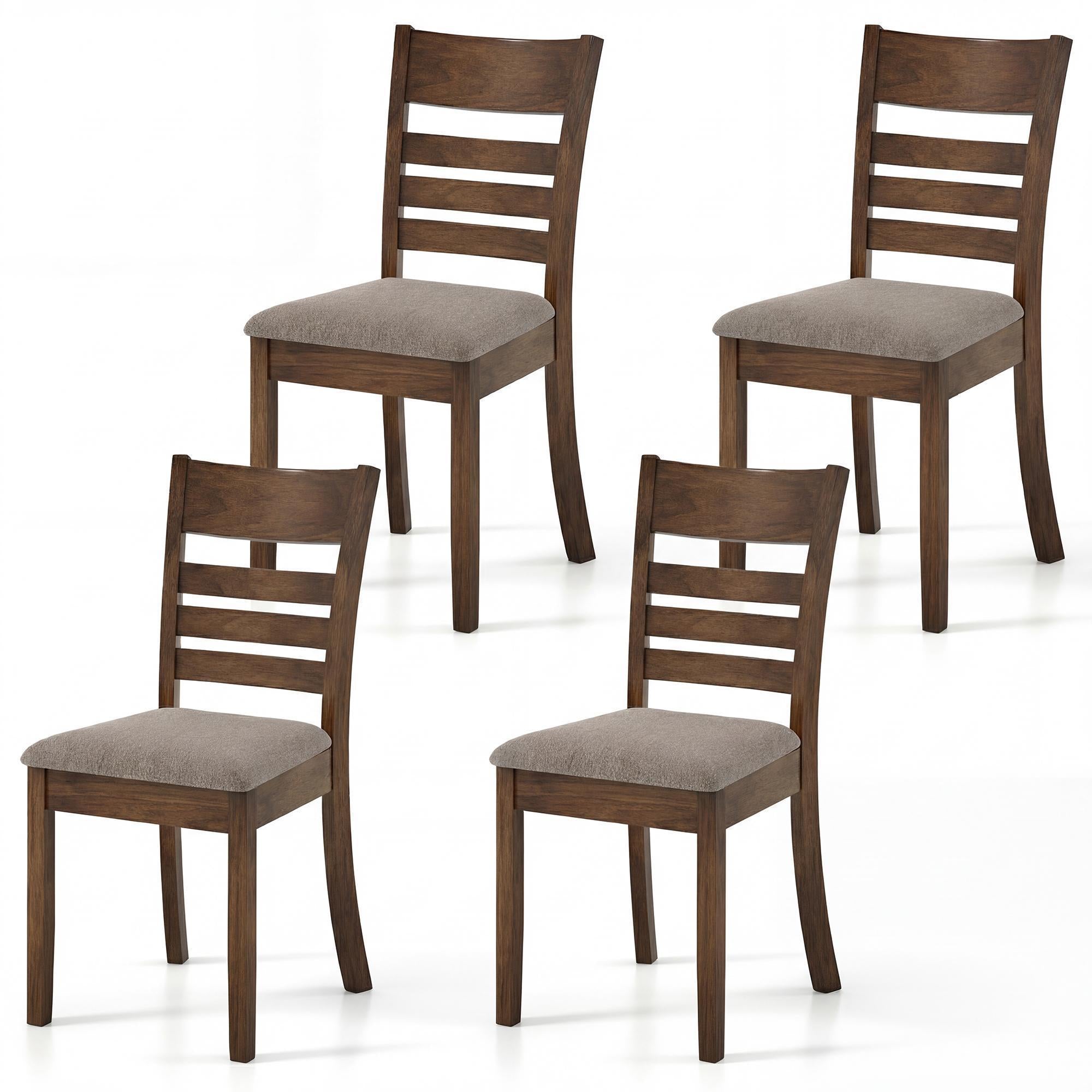 ELLEGNT 4 PCS Wooden Dining Chairs-Rubber Wood Frame, Curved Slatted Back for Home or Restaurant Walnut