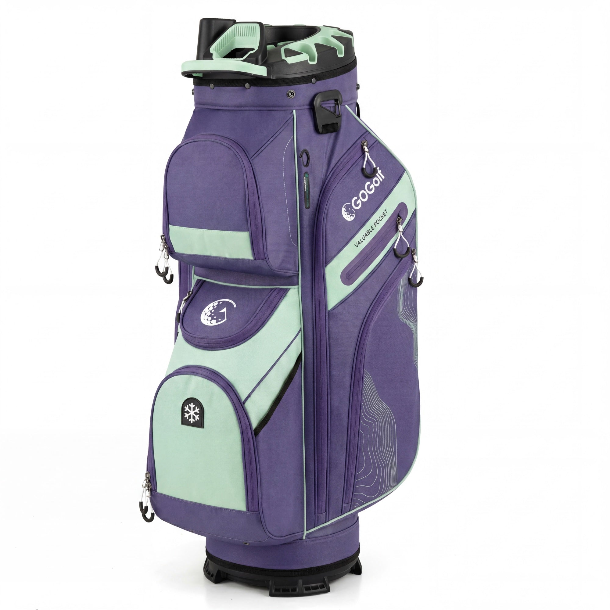 ELLEGNT 14?Way Full Length Divider Golf Cart Bag-Molded Lock Top, 11 Pockets for Storage, Purple + Green