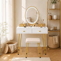 ELLEGNT Vanity Desk Set with Lighted Mirror, 3 Light Modes, Charging Station, 4 Drawers, White + Gold