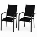 ELLEGNT 2 PCS Stackable Patio Armchairs-Outdoor Dining Chairs with Metal Backrest, Black