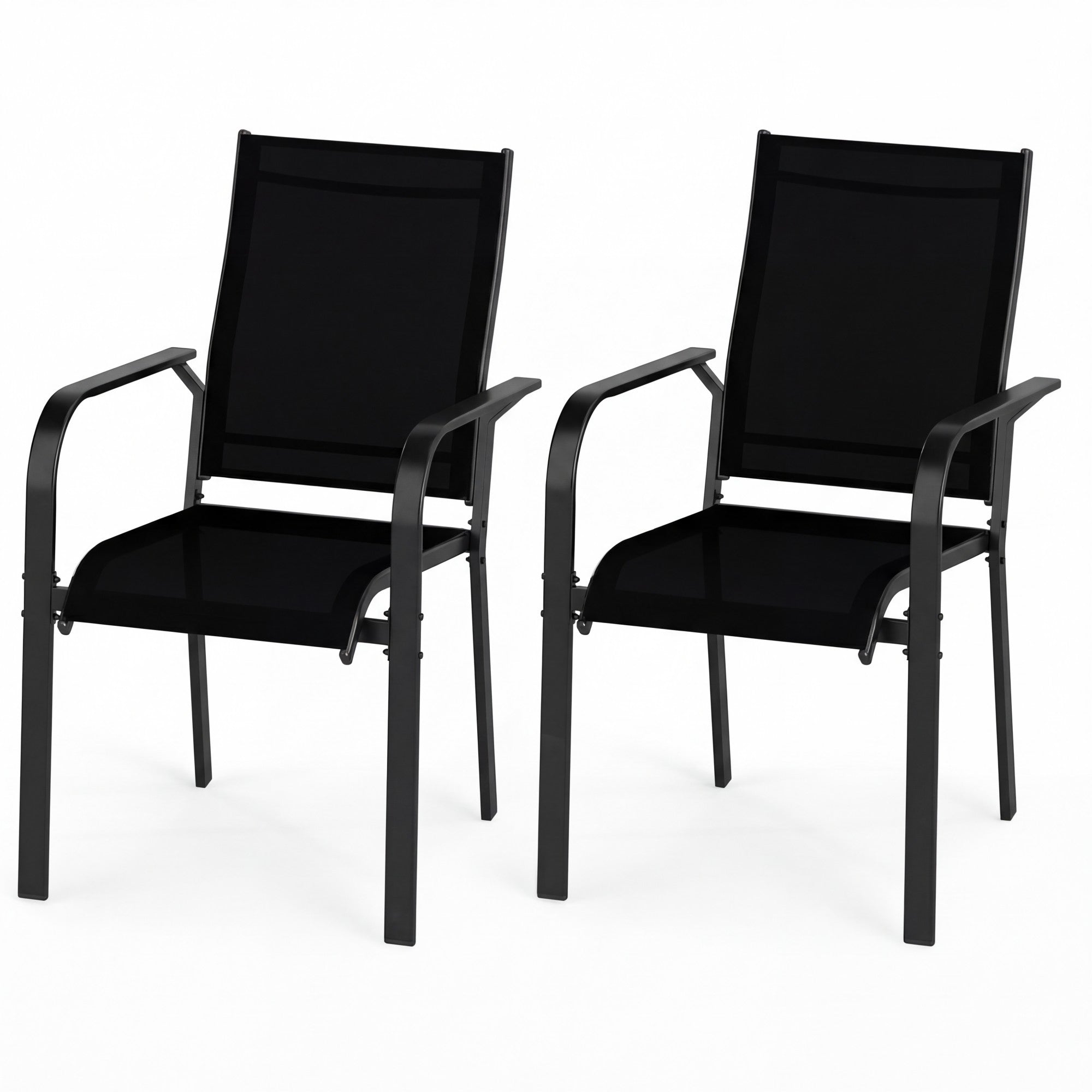 ELLEGNT 2 PCS Stackable Patio Armchairs-Outdoor Dining Chairs with Metal Backrest, Black