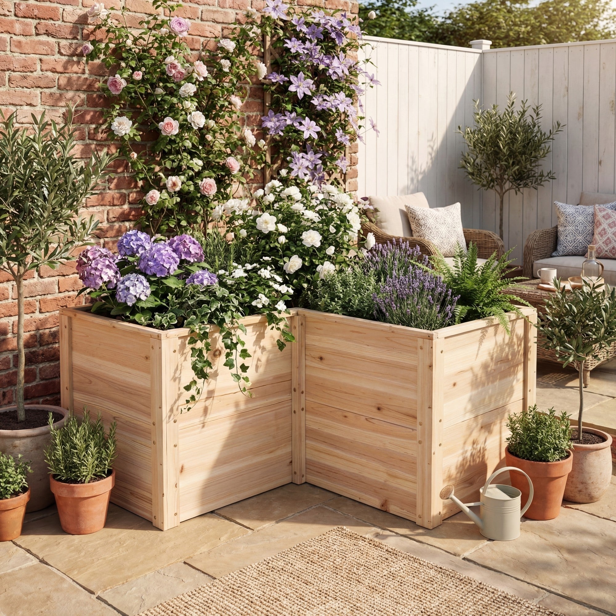 ELLEGNT L-Shaped Wooden Raised Garden Bed-24 in Deep Root Planter Box, Open-Ended Base