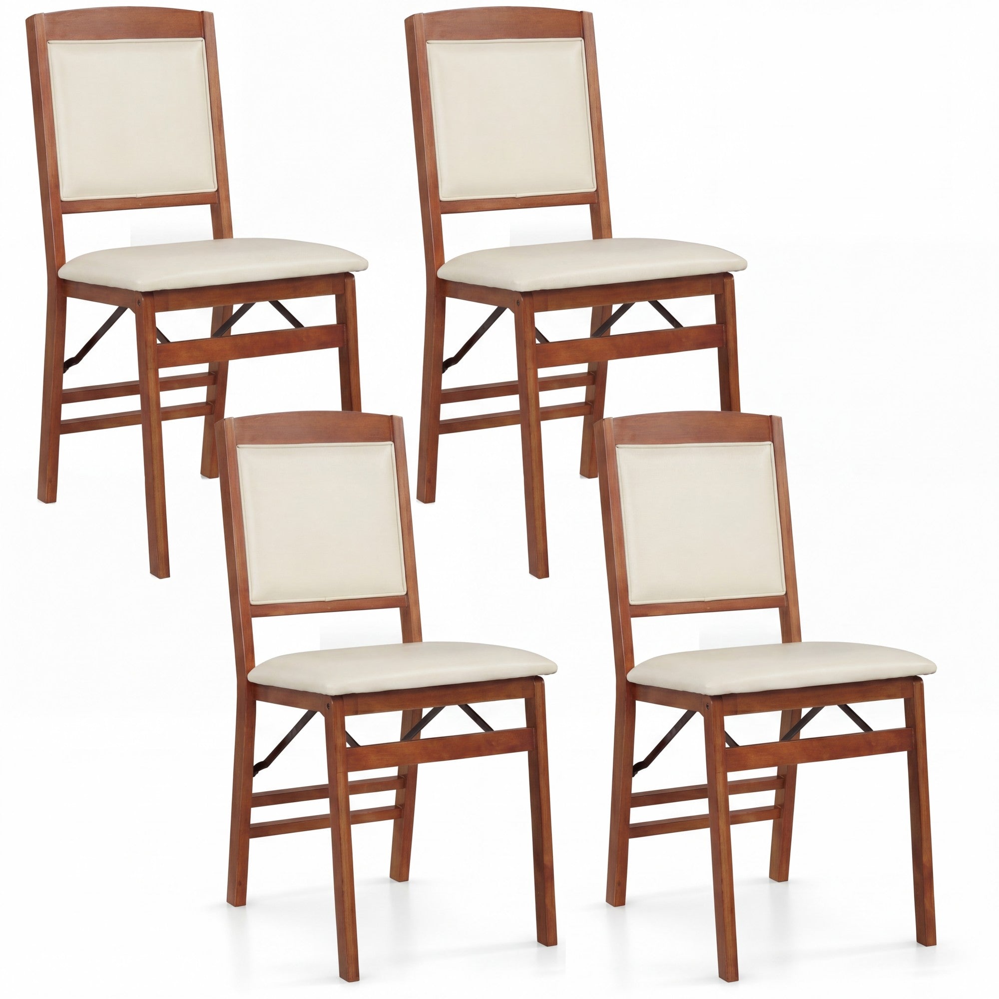ELLEGNT 4 PCS Foldable Chairs with High Backrest and PVC Padded Seat-Lightweight, Space?Saving, Walnut