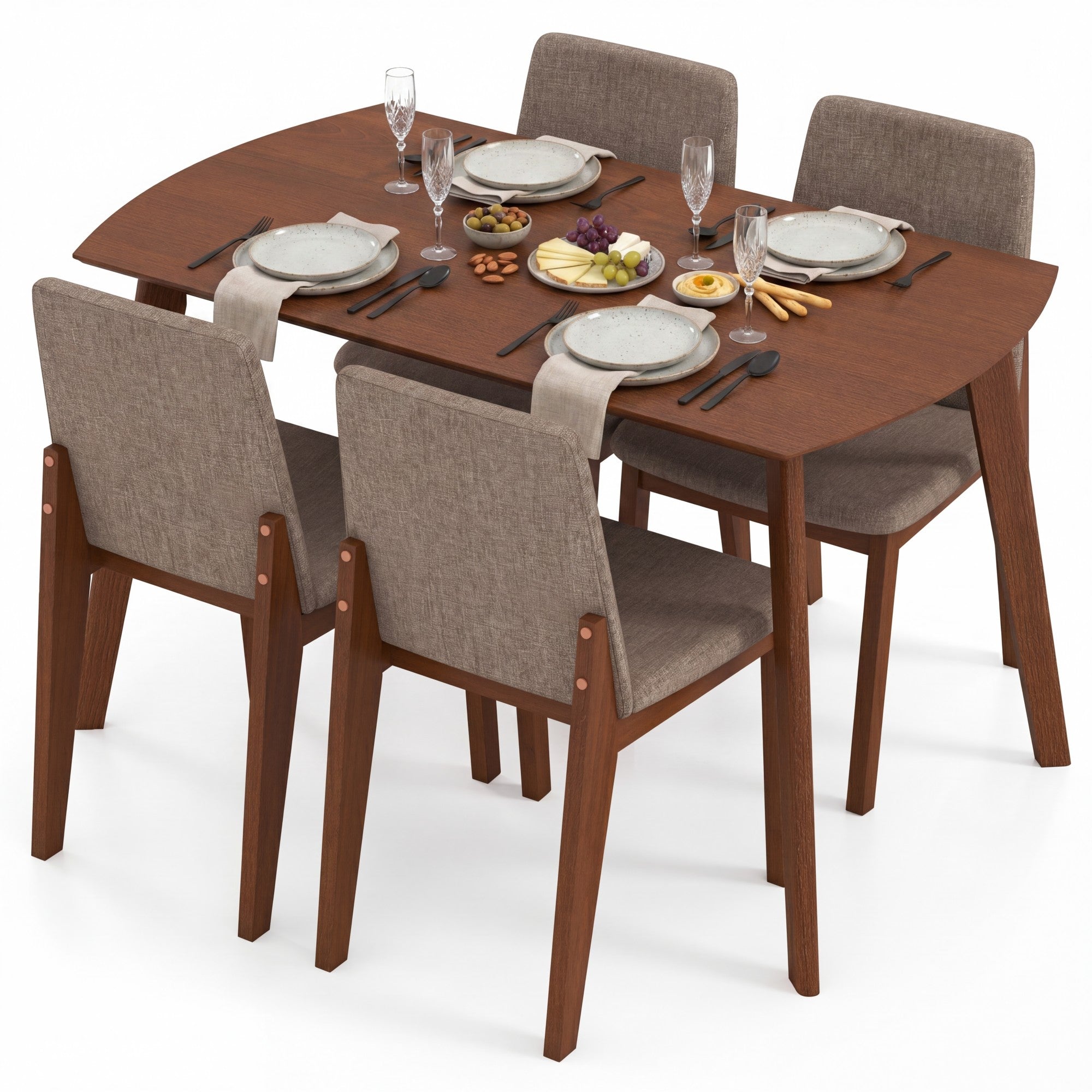 ELLEGNT 5 PCS Linen Fabric Dining Chairs with Rectangular Table Set for 4, Kitchen Table