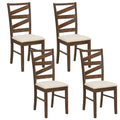 ELLEGNT 4 PCS Dining Chairs with Linen Upholstery-Tall Backrests, Fabric Seats for Dining Room or Kitchen,Brown + Beige
