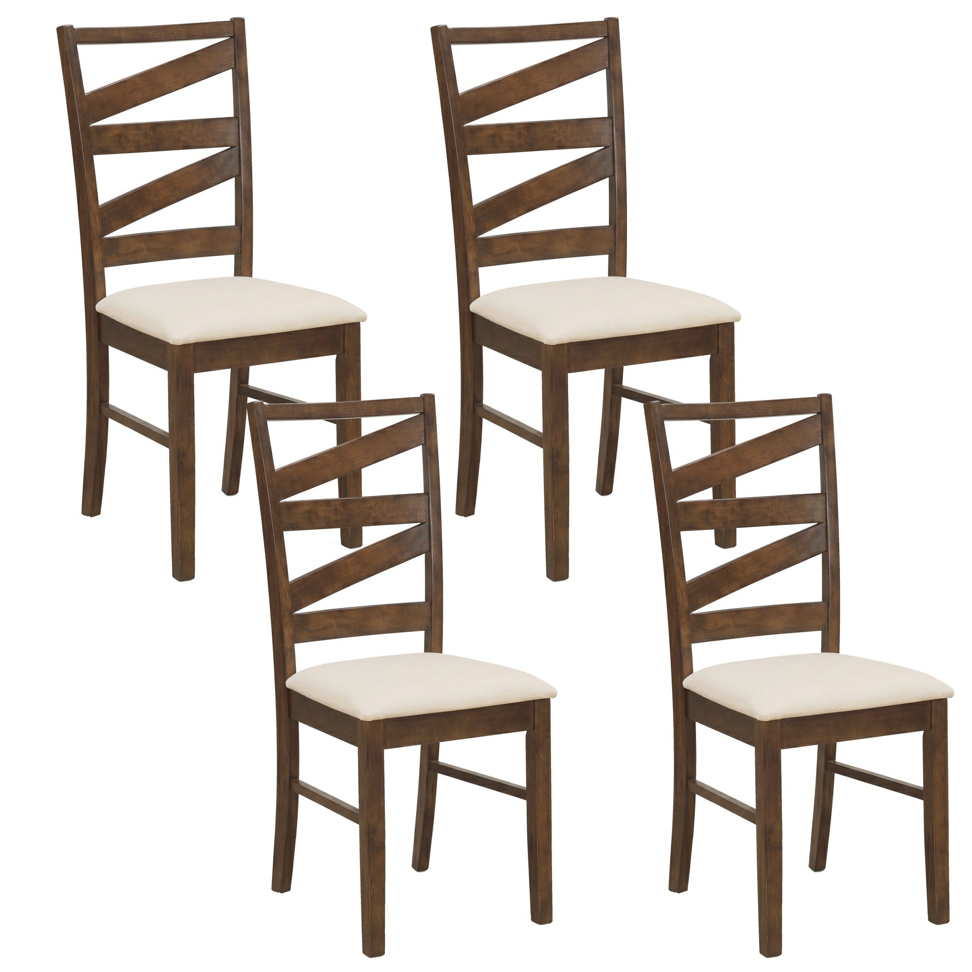 ELLEGNT 4 PCS Dining Chairs with Linen Upholstery-Tall Backrests, Fabric Seats for Dining Room or Kitchen,Brown + Beige
