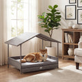 ELLEGNT Waterproof Dog House with Removable Cushion Wicker Canopy Dog Bed