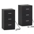 ELLEGNT 2 PCS Bedroom Nightstand with Charging Ports-3 Drawer Storage Side Table for Living Room or Guest Room, Black