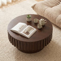 ELLEGNT Round Coffee Table with Hidden Storage Compartment, Wooden Drum Design Accent Table, Walnut Finish Space-Saving Solution