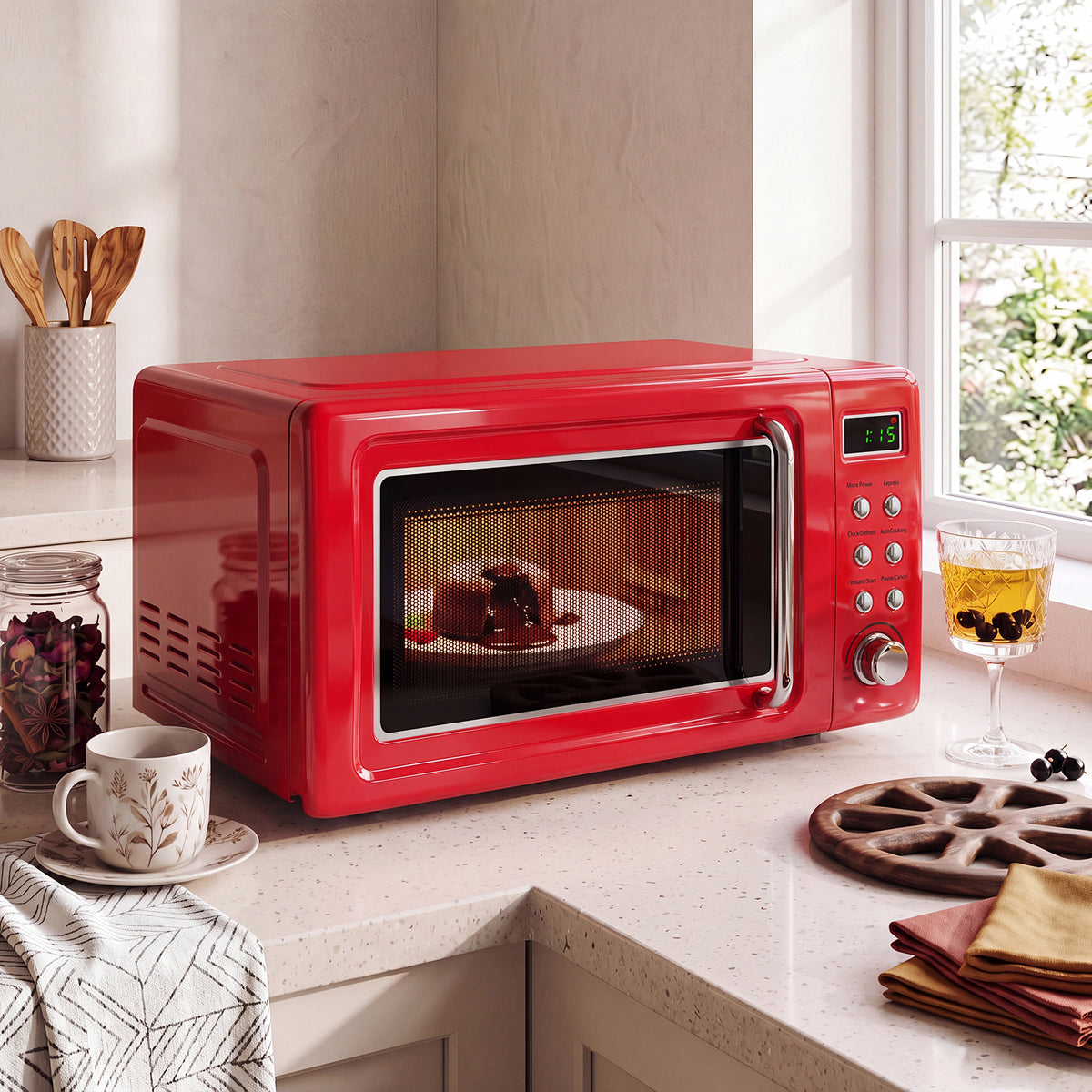 ELLEGNT 0.7 cu.ft. Retro Countertop Microwave Oven, 700W, Red