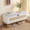 ELLEGNT 39.5 in Rattan Flip-Top Storage Chest with Padded Seat- Safety Hinges for Bedroom, Living Room, or Entryway, Gold + White
