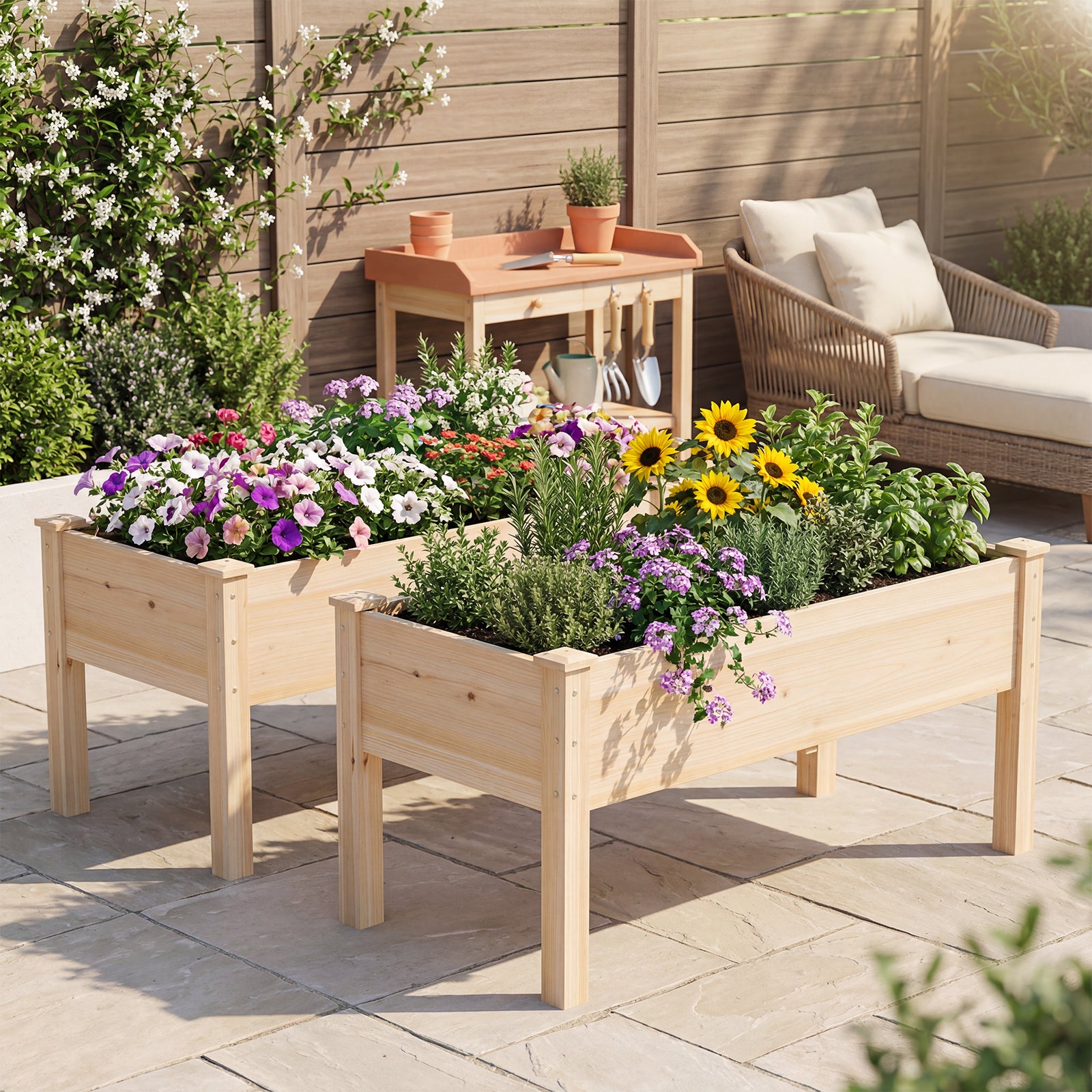 ELLEGNT 2 PCS 48 in x 24 in x 19 in Raised Garden Bed with Legs-Wooden Planter Box for Vegetables, Flowers, Herbs