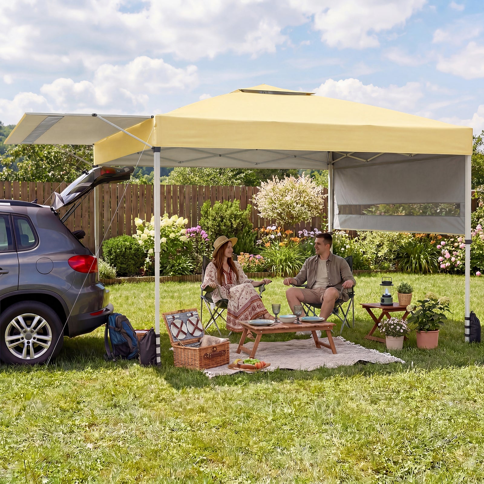 ELLEGNT Pop Up Canopy Tent 10x17 FT-Dual Adjustable Awnings for Sun Protection Yellow