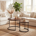 ELLEGNT Nesting Coffee Table Set of 2-Modern Round Side Tables for Living Room or Balcony Brown