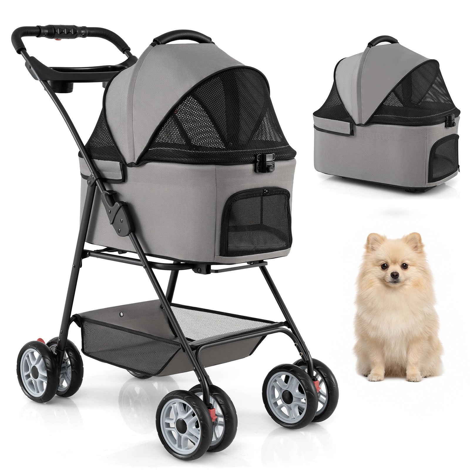 ELLEGNT 3-in-1 Travel Pet Stroller with Detachable Carrier-All-Terrain 4-Wheel Foldable Wagon for Small Pets