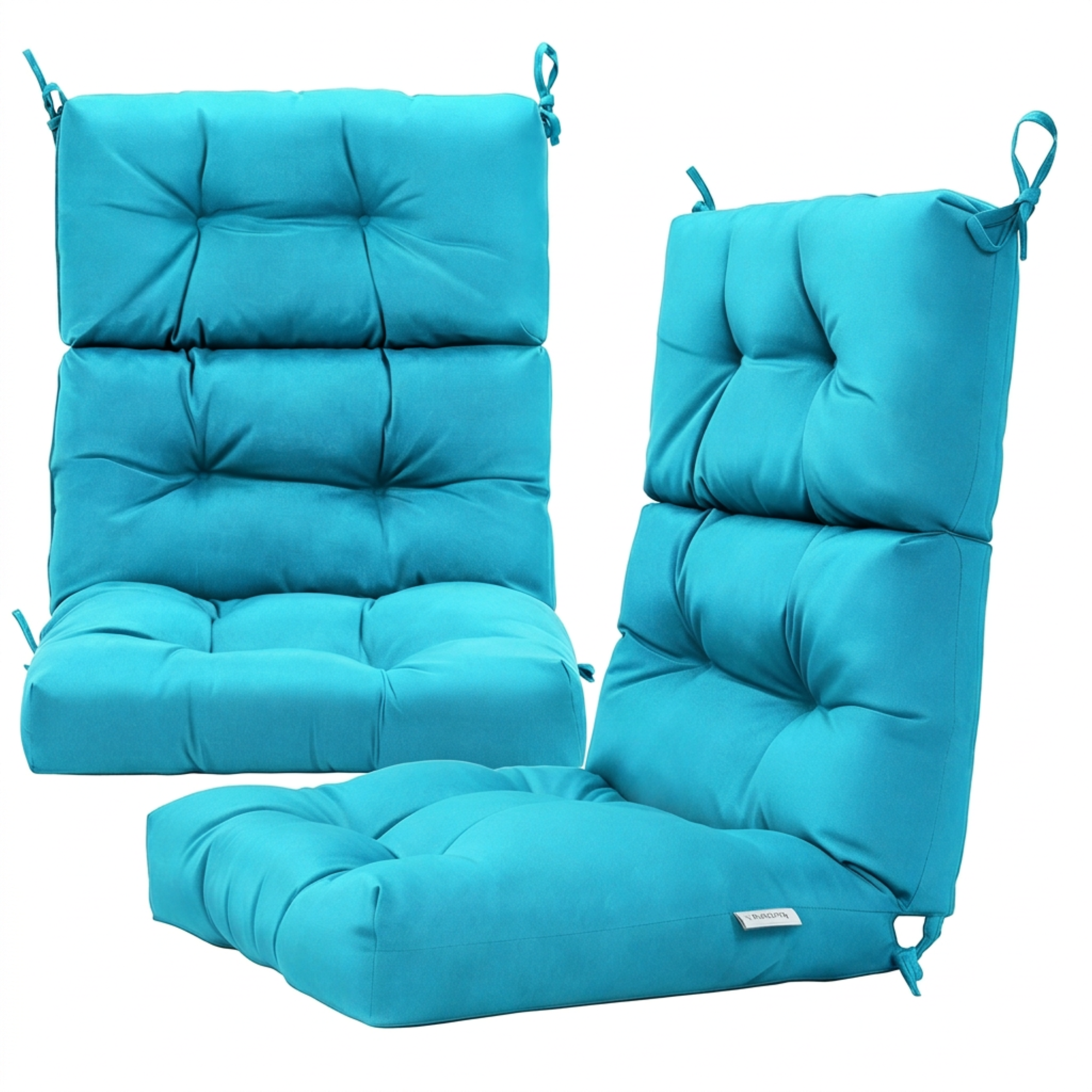ELLEGNT 2 PCS Outdoor Chair Cushion-Tufted Back Pillow, Patio Seating Pad, Turquoise
