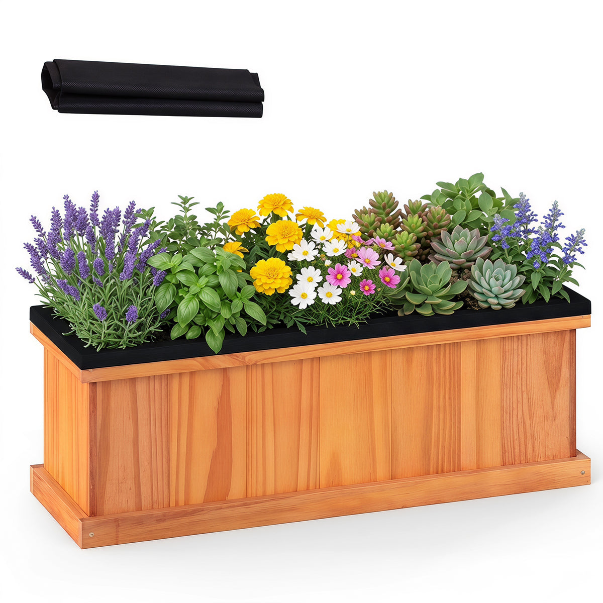 ELLEGNT 1 PCS Wood Raised Garden Bed for Growing Flowers Vegetables Herbs, Rectangular Planter Box with Drainage Holes & Liner, Outdoor Gardening Kit for Patio Backyard Balcony, 28" x 10" x 10"
