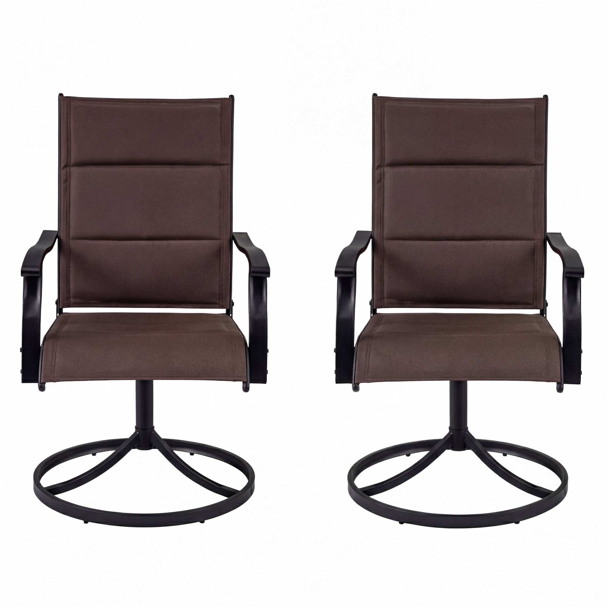 ELLEGNT 2 PCS Ergonomic High Back Patio Swivel Chairs -Padded Outdoor Dining Chairs for Comfortable Seating Brown