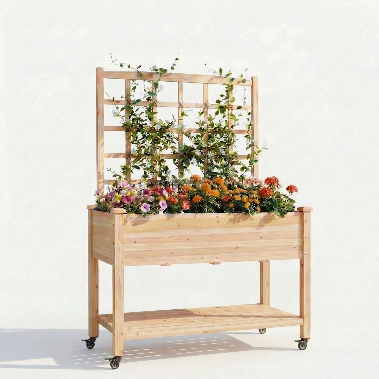 ELLEGNT 1 PCS Wooden Planter Box with Trellis-47 inx23 inx65 in Raised Garden Bed,  Includes Liner, Drainage Holes for Plant