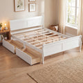 ELLEGNT Wooden Storage Bed-Queen Size Platform Bed Frame with Headboard, Footboard and Drawers White