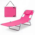 ELLEGNT 1 PCS 5?Position Adjustable Backrest Folding Lounge Chair-Patio Tanning Chair for Beach or Garden, Pink