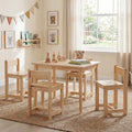 ELLEGNT Solid Wood Kids Table and Chairs Set-5-Piece Toddler Activity Table with 4 Chairs Natural