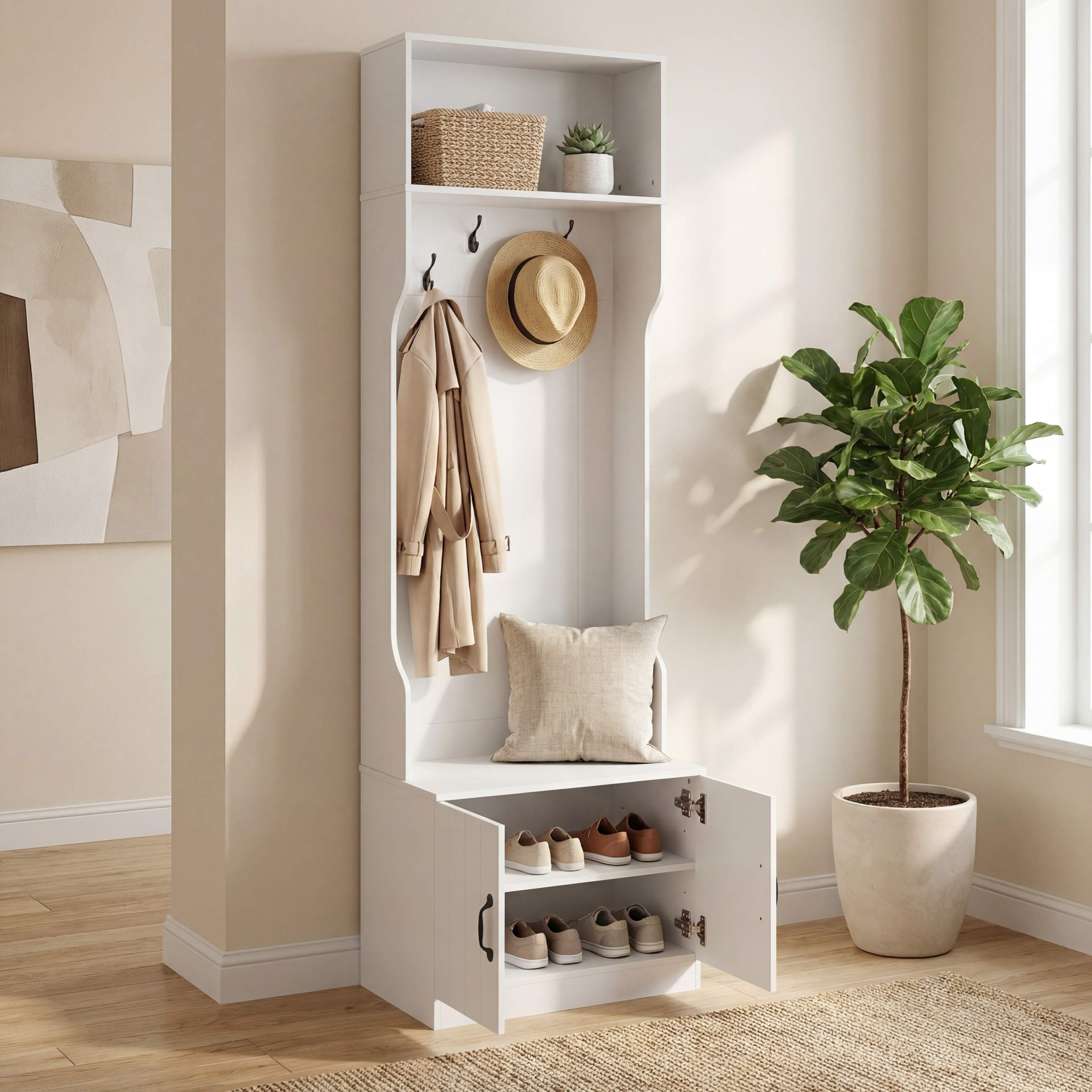 ELLEGNT 3-in-1 Hall Tree-Entryway Bench with Adjustable Shelves and Hanging Hooks