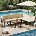 ELLEGNT 6 PCS Metal Outdoor Sectional Sofa with Bungee Rope Seat-Patio Conversation Set for Garden or Pool