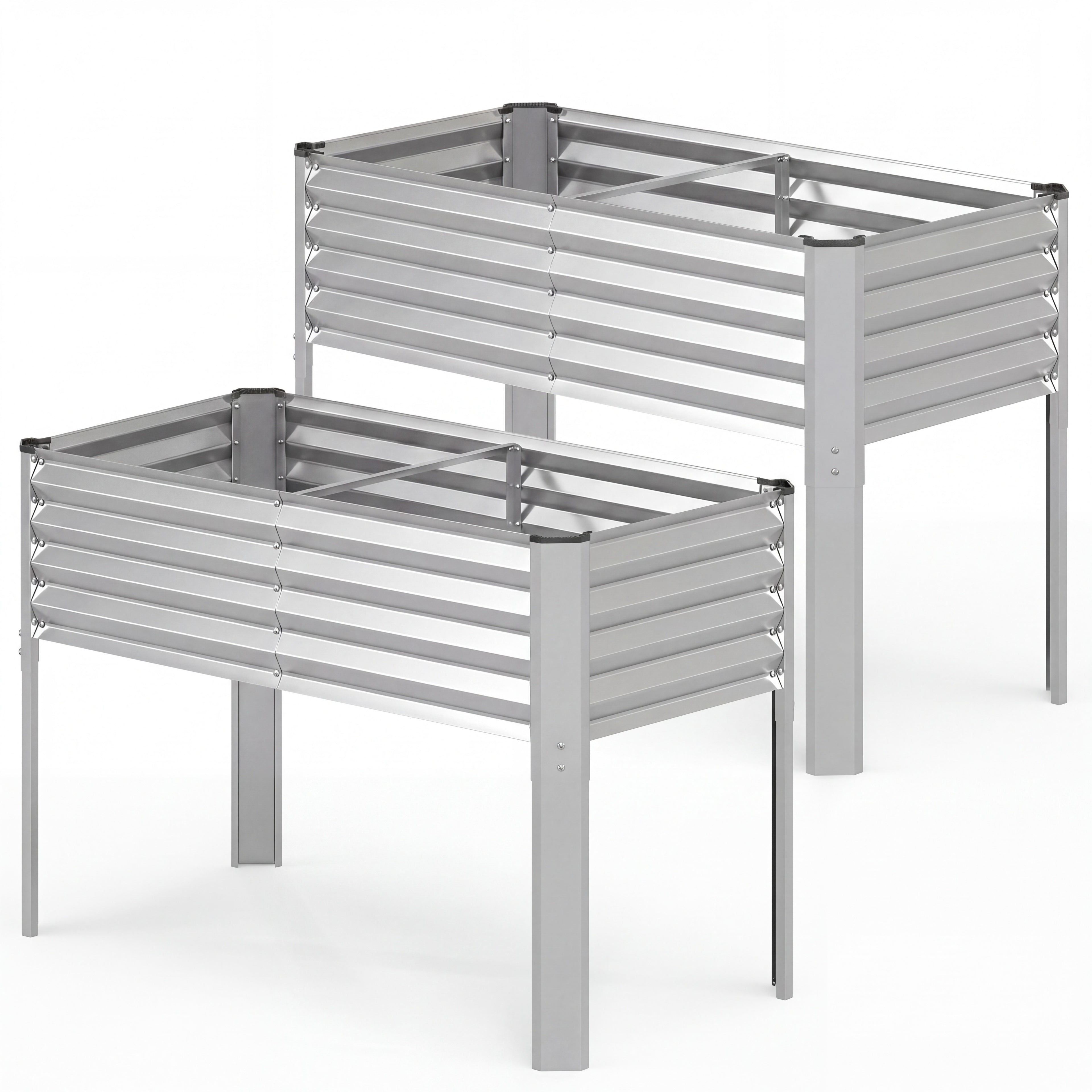 ELLEGNT 2 PCS Metal Raised Garden Bed-Galvanized Planter Box with Legs, Elevated for Vegetables, Silver