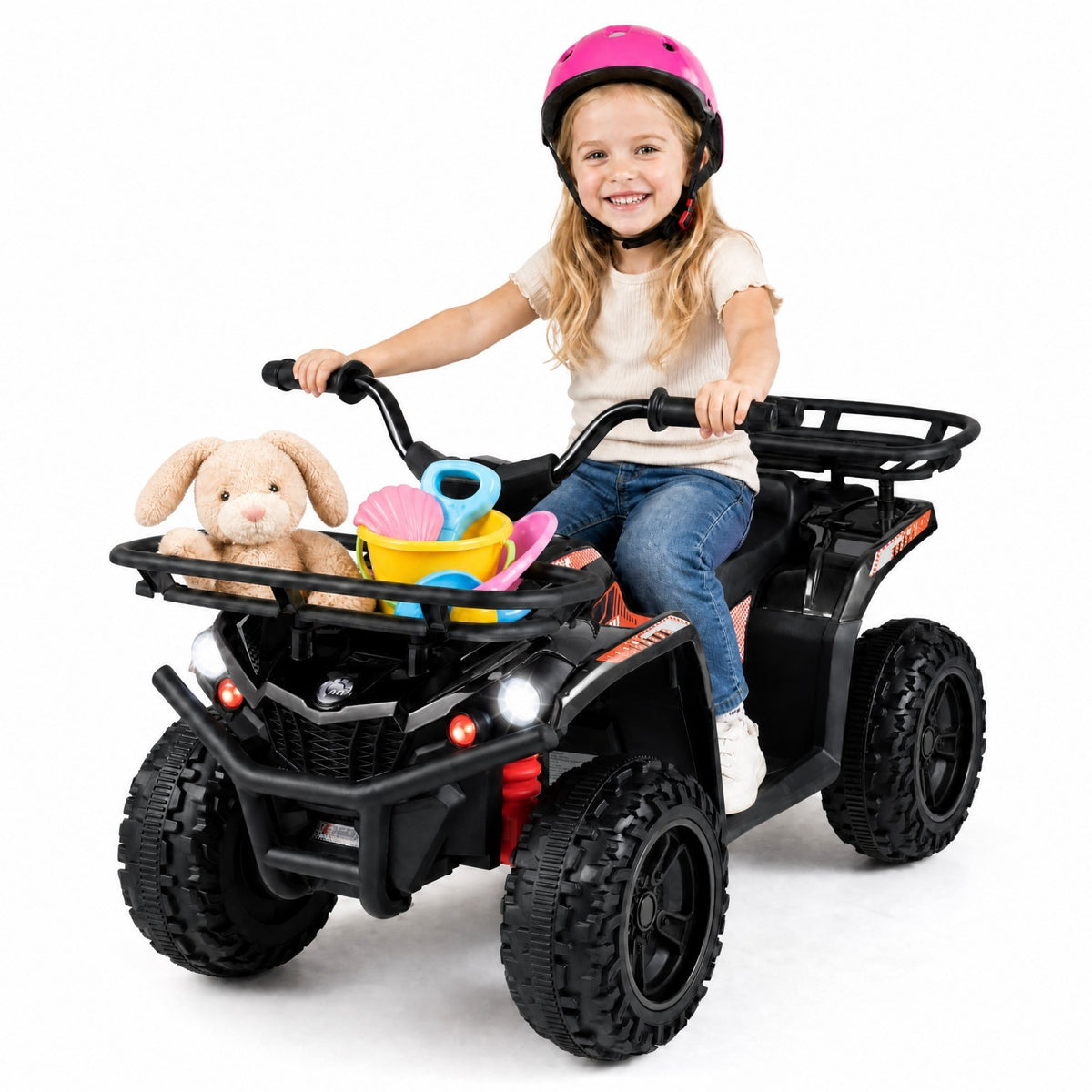 ELLEGNT 24V Electric Kids 4 Wheeler ATV with LED Lights Music Storage Ages 3+, Black