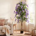ELLEGNT 1 PCS Lifelike Wisteria Tree-6 FT Artificial with Natural Trunk for Porch, Garden or Entryway, Purple