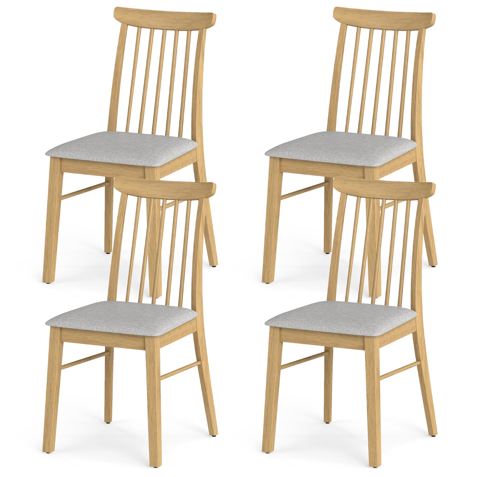 ELLEGNT 4 PCS Spindle Back Dining Chairs with Rubber Wood Frame-Padded Seat Kitchen Chairs for Restaurant, Home, or Cafe, Gray + Natural