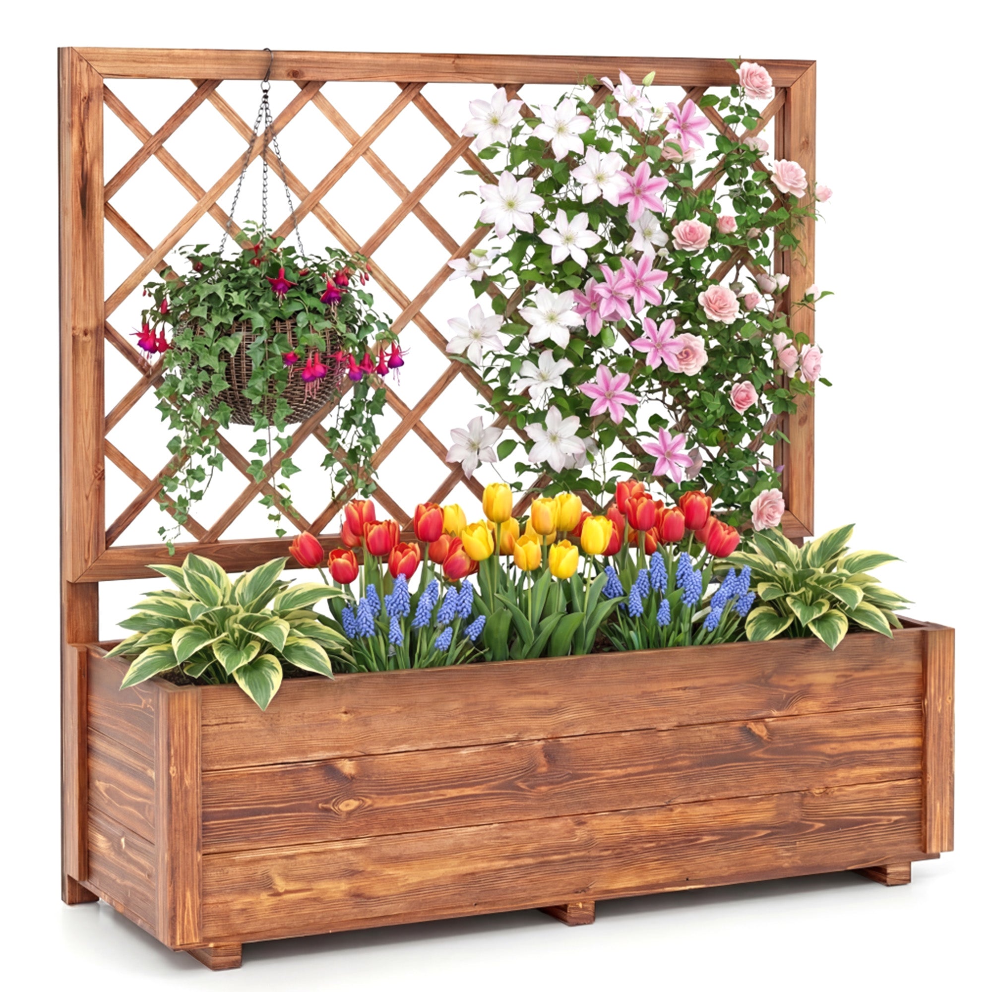 ELLEGNT 1 PCS 40 in Raised Garden Bed with Trellis-Wooden Planter Box for Climbing Vines and Flowers, Orange