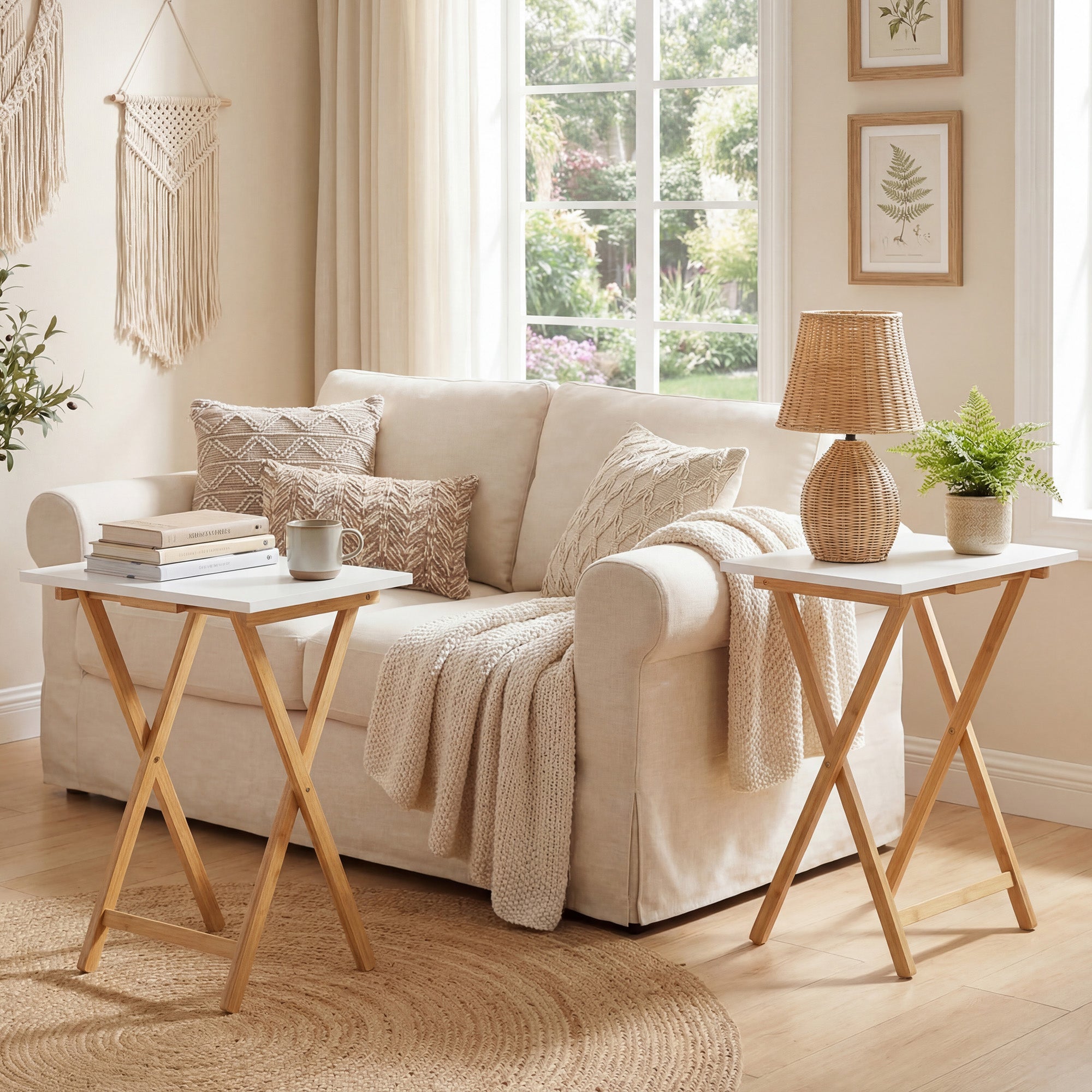 ELLEGNT 2 PCS Bamboo Folding Snack Tables-Space-Saving TV Tray Tables for Bedroom, Living Room, or Small Apartment