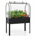 ELLEGNT 1 PCS Galvanized Planter Box with Greenhouse Cover-Raised Garden Bed with Legs and Roll-up Door for Vegetable, Black