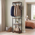 ELLEGNT Entryway Coat Rack with 4 Shelves, 6 Hooks, and 3 Hanging Rods-Freestanding Storage Unit