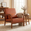 ELLEGNT 1 PCS Faux Leather Accent Armchair with Lumbar Pillow-Upholstered Chair with Removable Back Brown