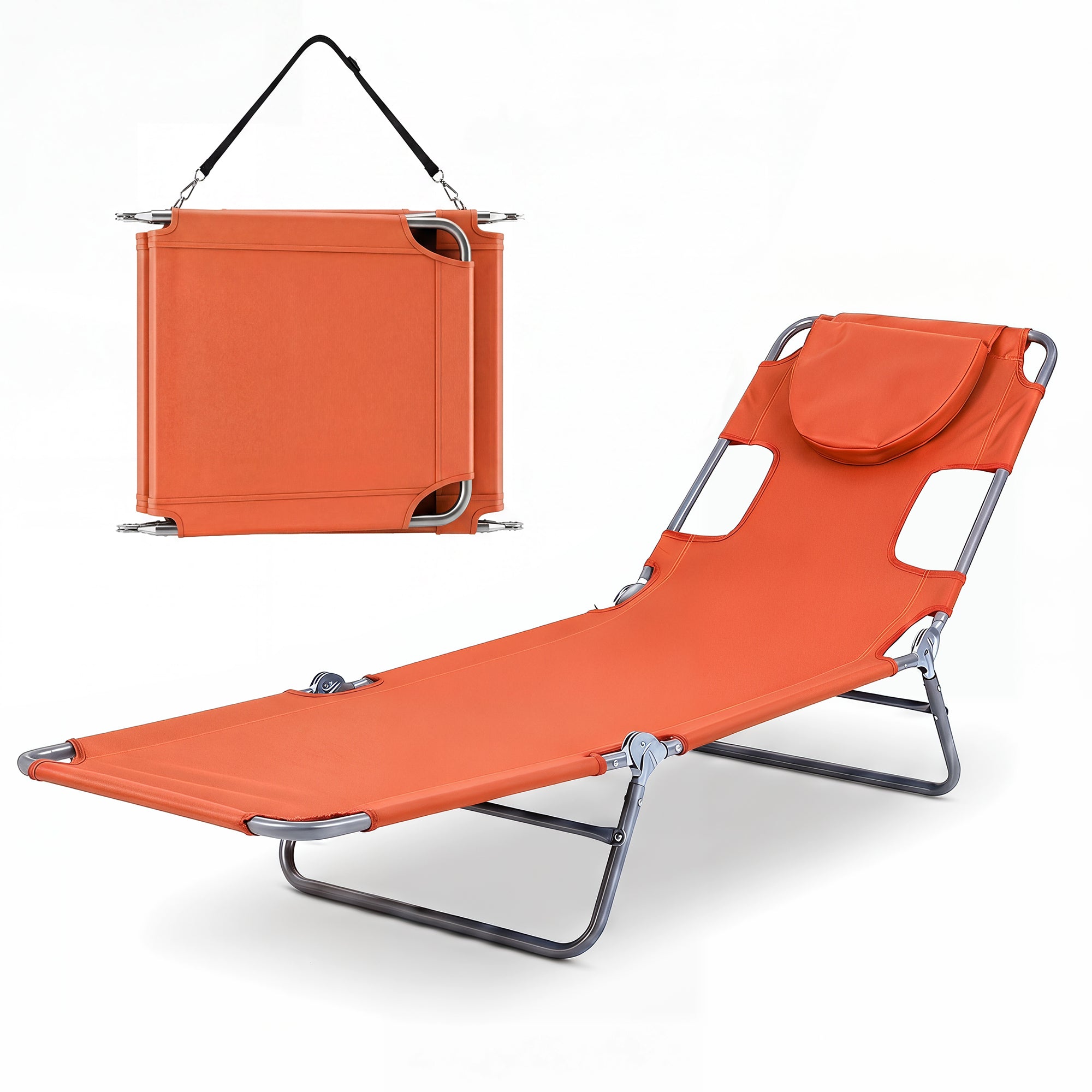 ELLEGNT 1 PCS 5?Position Adjustable Backrest Folding Lounge Chair-Patio Tanning Chair for Beach or Garden, Orange