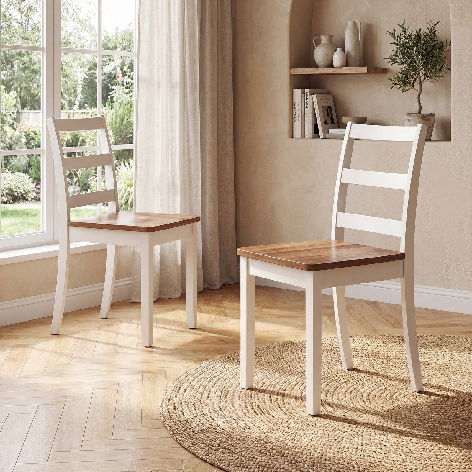 ELLEGNT 2-Piece Ladder Back Dining Side Chairs-Solid Rubber Wood Legs, Armless and Lightweight for Everyday Use