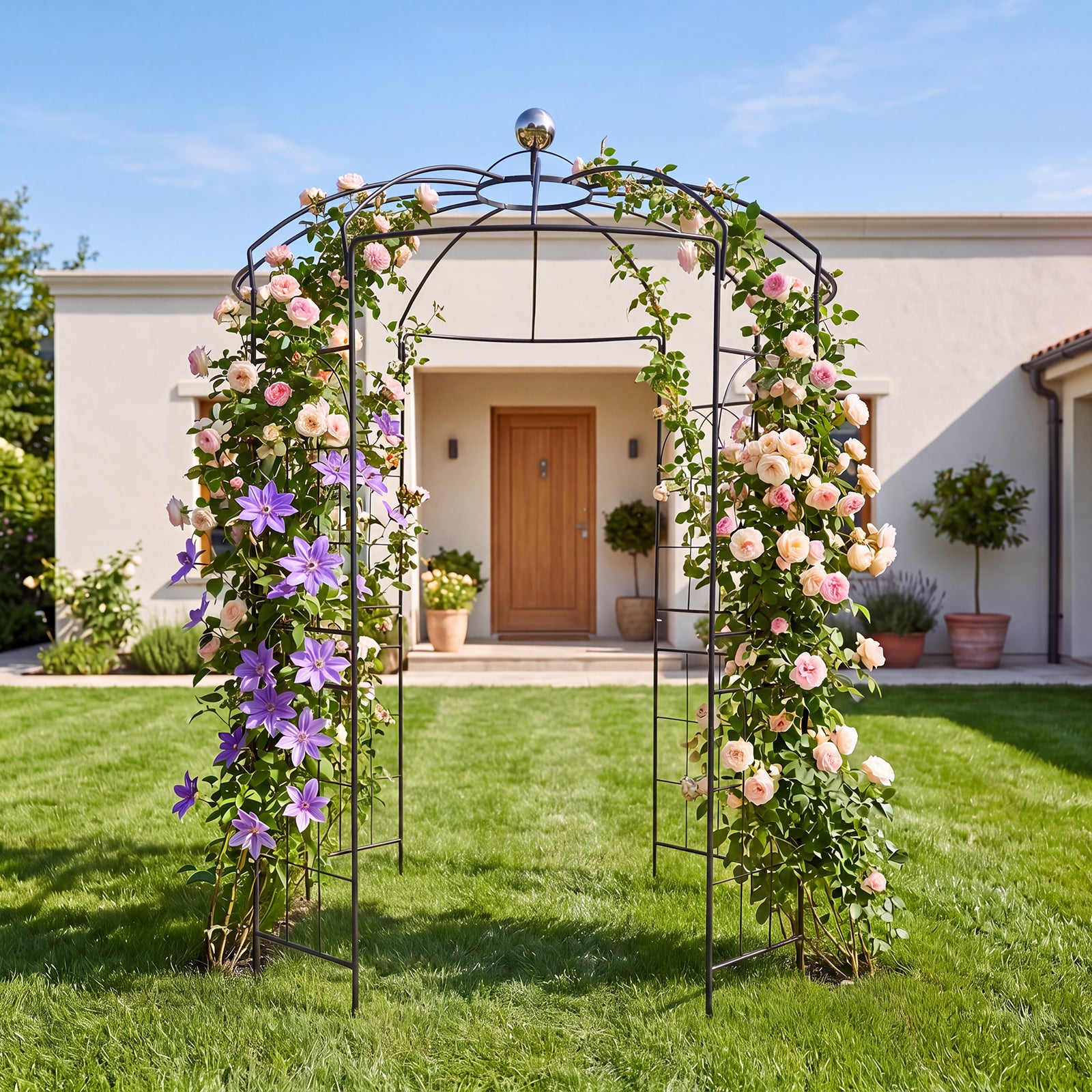 ELLEGNT 9.4 x 6.8 FT Garden Arch Trellis-Heavy Duty Birdcage Shape Metal Arbor for Climbing Plants, Vines, or Flowers