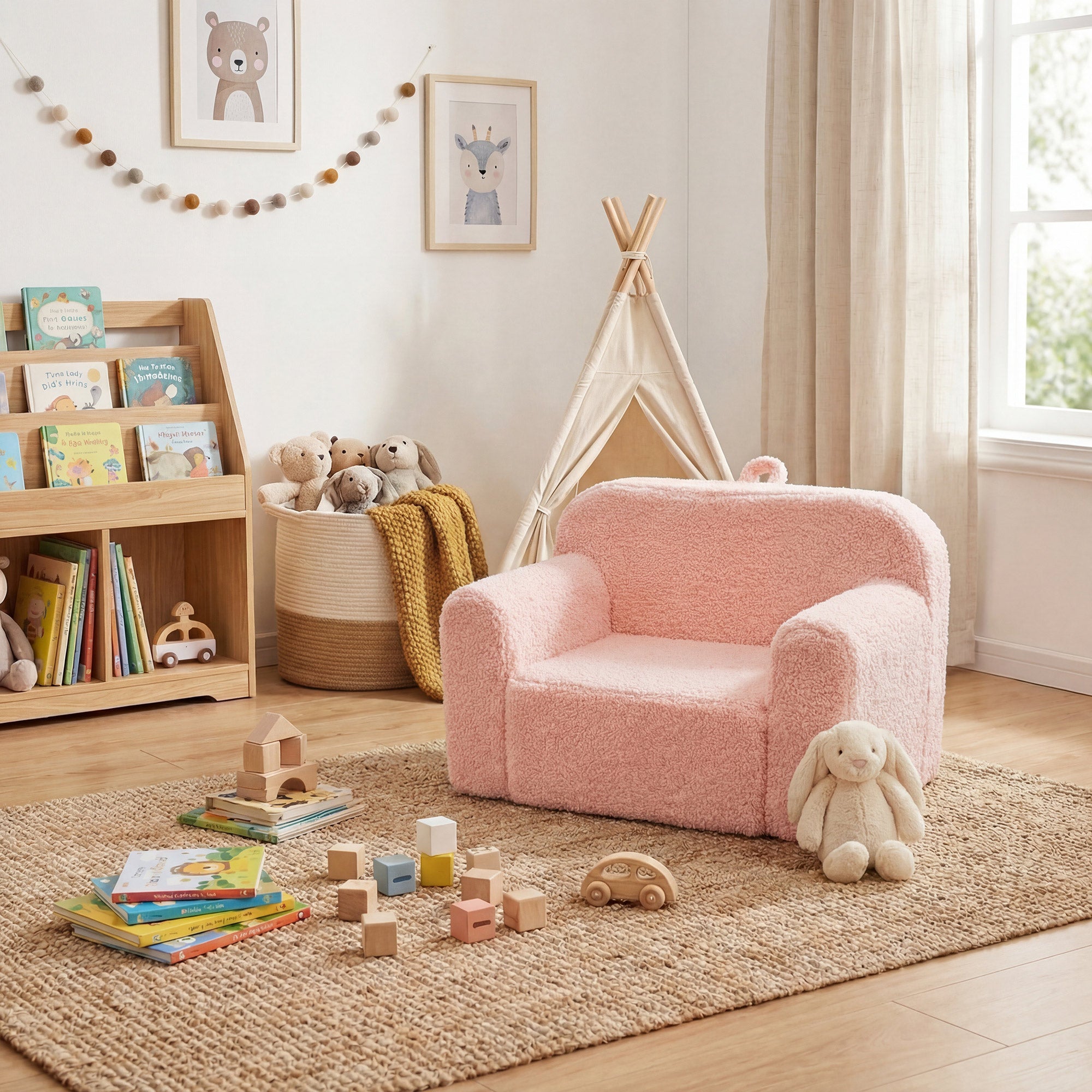 ELLEGNT Kids Couch-Comfy Toddler Chair with Removable Cover, Non-Slip Bottom, and Easy-Carry Handle Pink