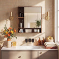 ELLEGNT Wall Mounted Bathroom Cabinet-Mirror Door, 3 Open Shelves and 1 Adjustable Shelf for Storage Walnut