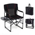 ELLEGNT 1 PCS Folding Camp Chair with Side Table and Cup Holder-Portable Outdoor Seat with Carry Bag, Black