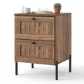 ELLEGNT 1 PCS Rustic Oak Nightstand with 2 Woven Drawers-Metal Legs Bedside End Table for Bedroom