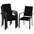 ELLEGNT 6 PCS Stackable Patio Armchairs-Outdoor Dining Chairs with Metal Backrest, Black