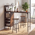 ELLEGNT 3 PCS Industrial Bar Table and Chairs Set Pub Table and Stools, Includes Bottle Wine Rack, Brown