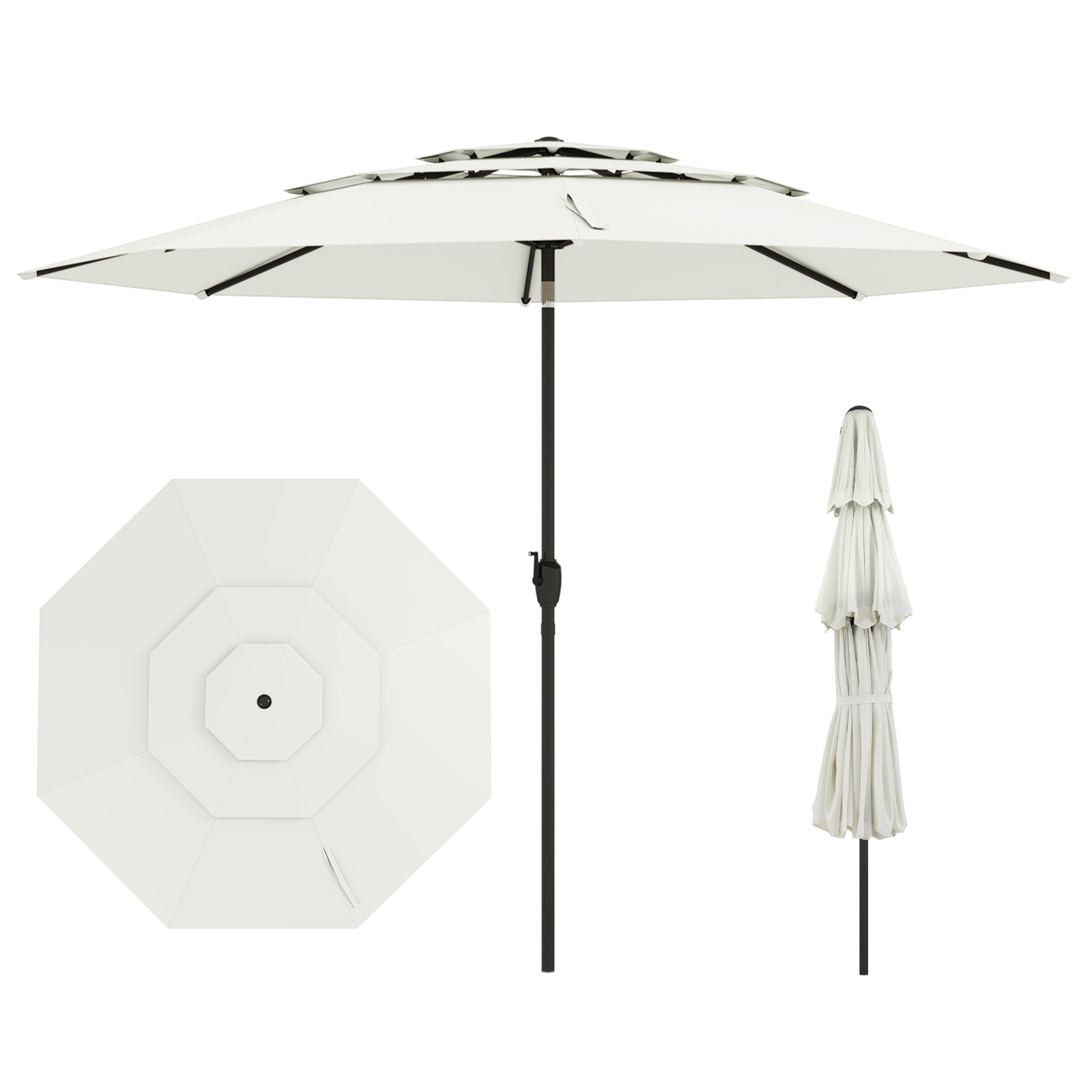 ELLEGNT 10 ft 3-Tier Vented Patio Umbrella with Air Vent-Large Market Table Umbrella for Outdoor Sun Shade