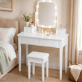 ELLEGNT 2 in 1 Vanity Table Set with Rotating LED Mirror, Stool, 3 Light Colors, 4 Drawers, White