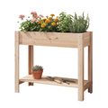 ELLEGNT 1 PCS Backyard Wooden Raised Planter-with Legs, Storage Shelf, Liner and Drainage Holes for Healthy Plants