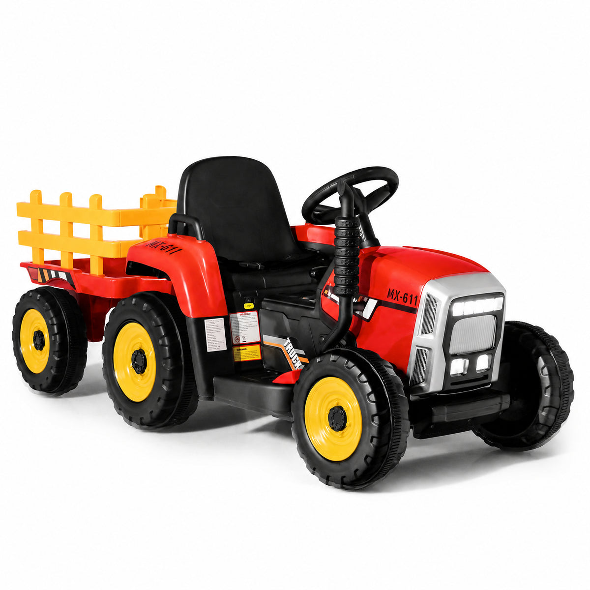 ELLEGNT Kids Ride-On Tractor with Trailer, 12V Battery Powered, Red